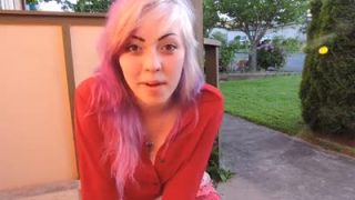Public tease by purple haired bitch