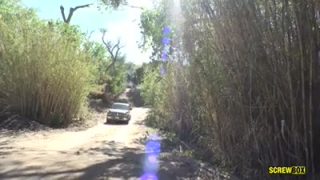 Blonde babe devours a cock in the woods