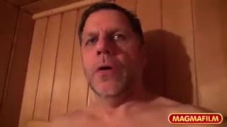 Skinny Russian sucks old cock in the sauna