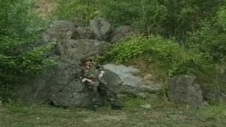Army hot babe fucks her hostage and takes a cumshot