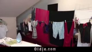 Country girl plays with older guy in women clothes