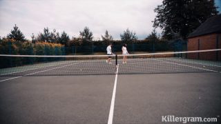 Lucia Love has some fun on the tennis court