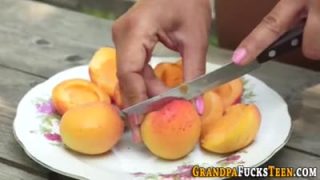 Naughty teen rides old senior