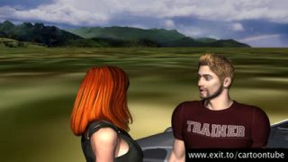 Animated redhead babe fucks outdoors