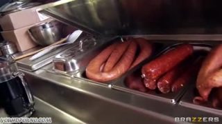 German waitress with big boobs gets fucked in the tavern