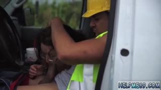 Nerdy teen Evelyn fucks in the van