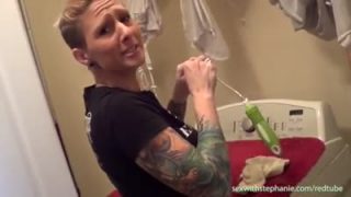 Amateur tattooed wife gives husband a hot blowjob