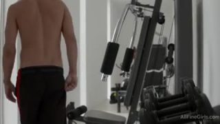 Hot Nina North gets down to pleasure her man in the gym