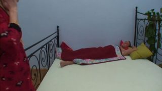 Blonde granny wakes up her young lover