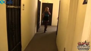 Big blonde babe fucks three BBCs