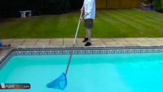 Big grandma sucking the pool boy