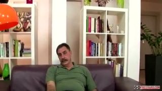 Teen with small tits gets banged by and old man and gets a sweet load of cum