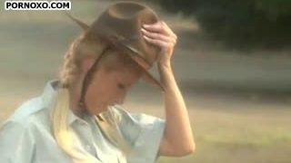 Blonde forest ranger loves to ride