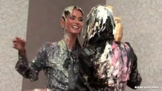 Business babes in messy food brawl