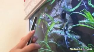 Hot teen masturbates on top of the aquarium